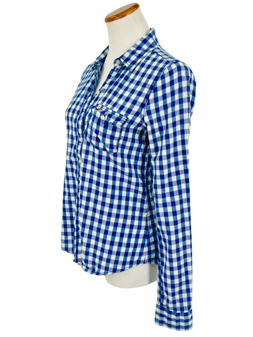 VTG Hollister Blue White Plaid Button Front Flannel Shirt M| Indie Sleaze Grunge - Picture 4 of 9